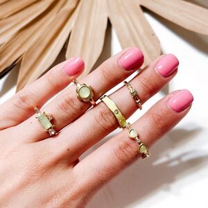 Green crystal ring set #738